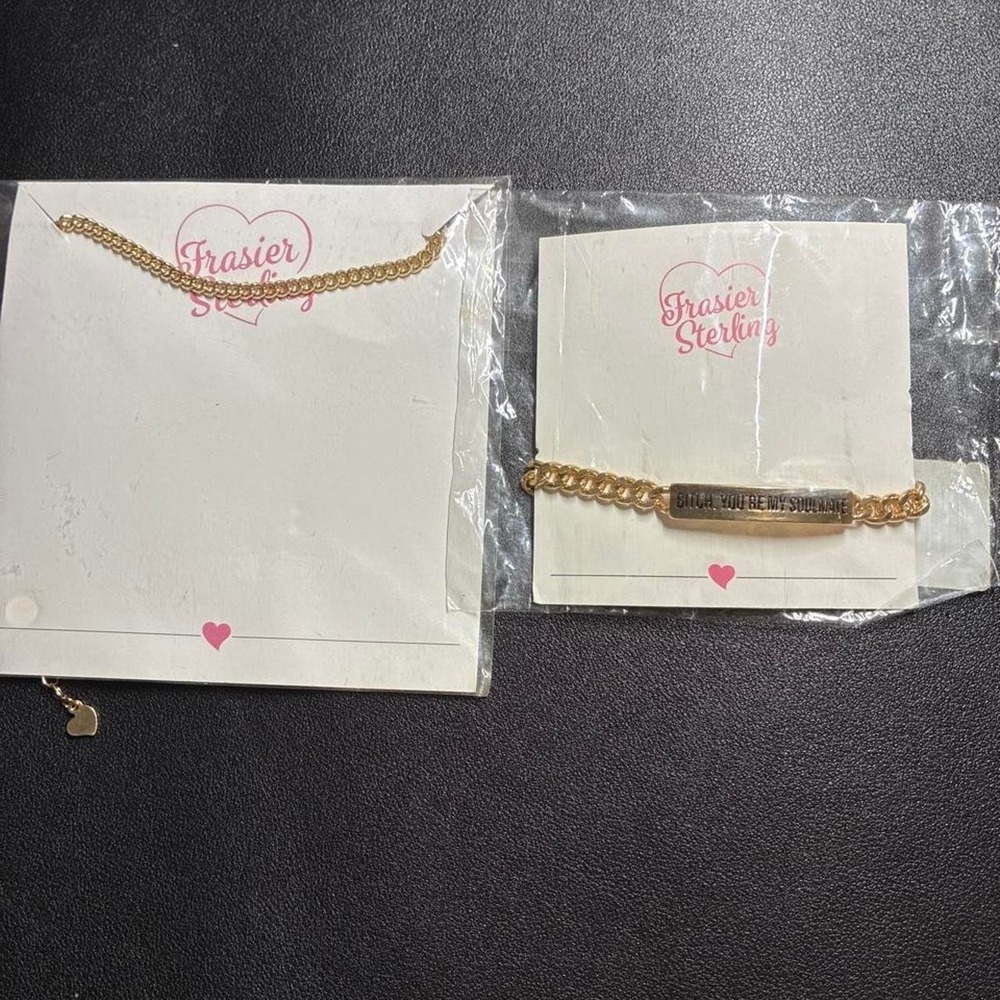Frasier Sterling Gold‎ Curb Chain Necklace and Soulmate ID Bracelet Set FSA066-R